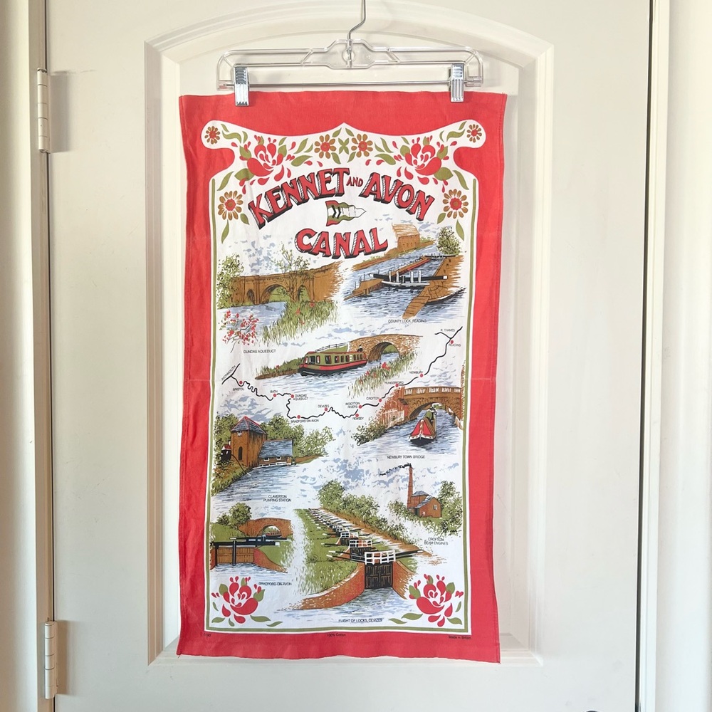 Vintage Kennet & Avon Canal Tea Towel Cotton British Map Decor Souvenir